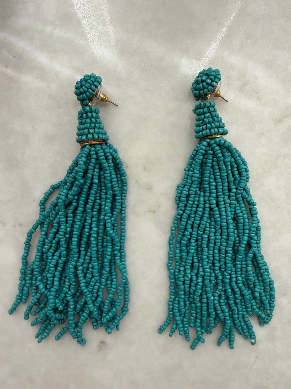 Kenneth Jay Lane Turquoise Beaded Tassel Drop Earrings